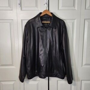 Roundtree & Yorke Mens Black Premium Leather Jacket XL Full Zip Bomber Coat